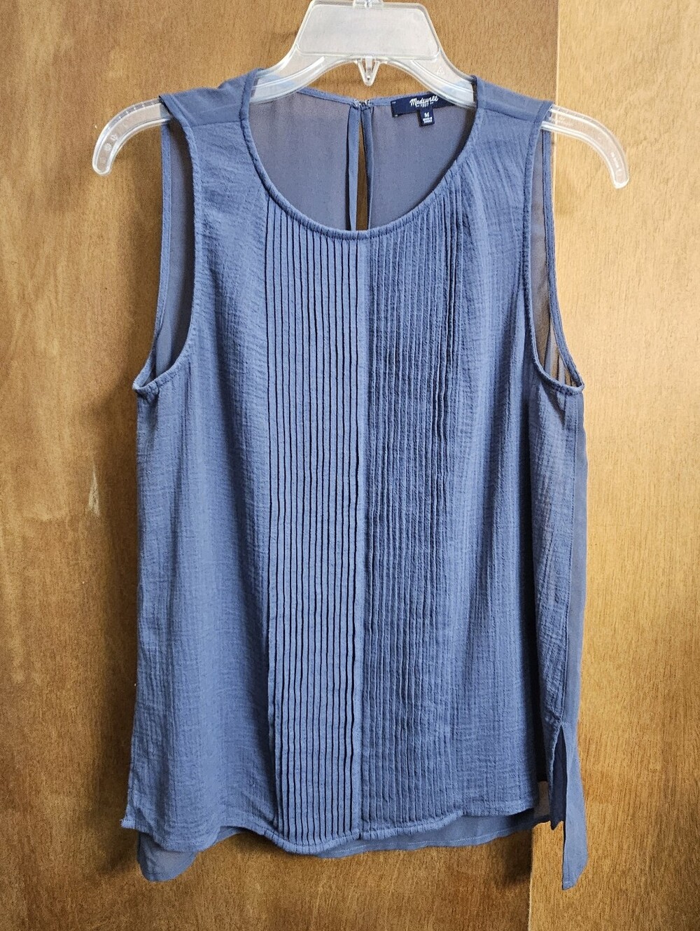 Madewell Womens pleated sleeveless tank top blouse Blue Medium Gauze Chiffon - Picture 2 of 6